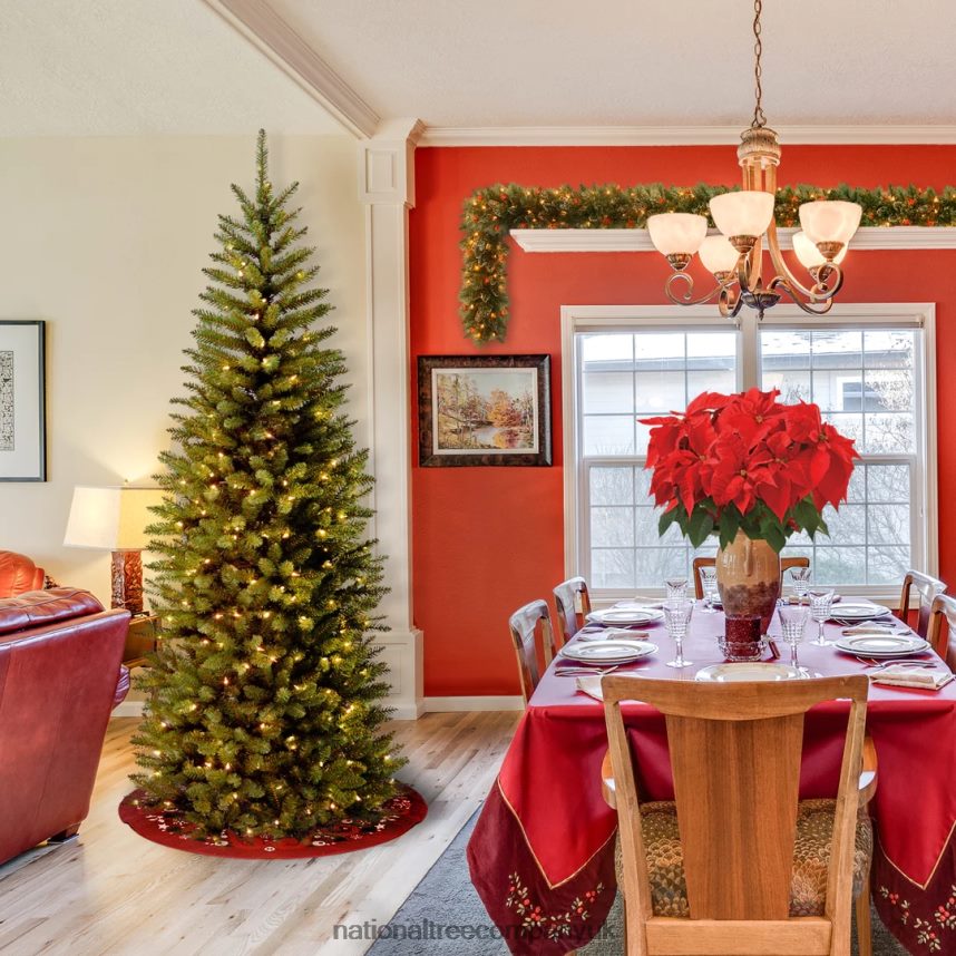 Trees | National Tree Company Artificial Pre-Lit Slim Christmas Tree Green Kingswood Fir White Lights Includes Stand 6 Feet F2L4F40